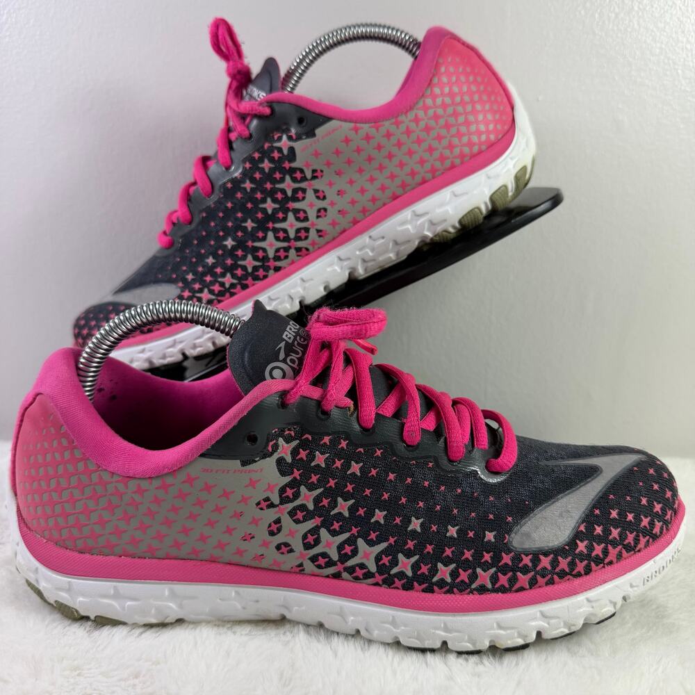 Brooks PureFlow 5 Womens sz 9.5 1202071B688 Trail Running Shoe Black / Pink EUC